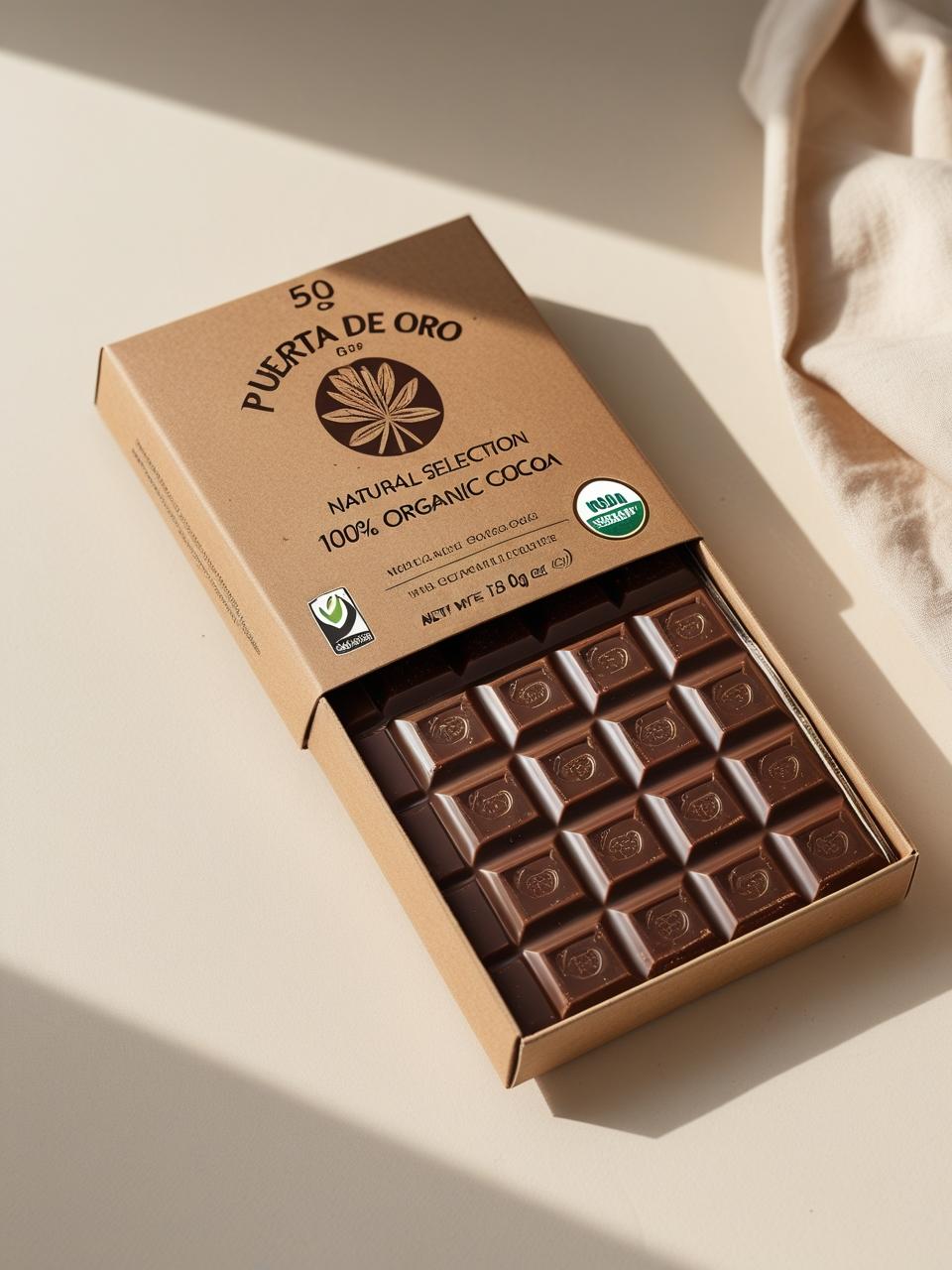 CHOCCHOCOLATE EN BARRA 100% ECOLÓGICO – PUERTA DE ORO SELECCIÓN NATURAL (50 GRAMOS)